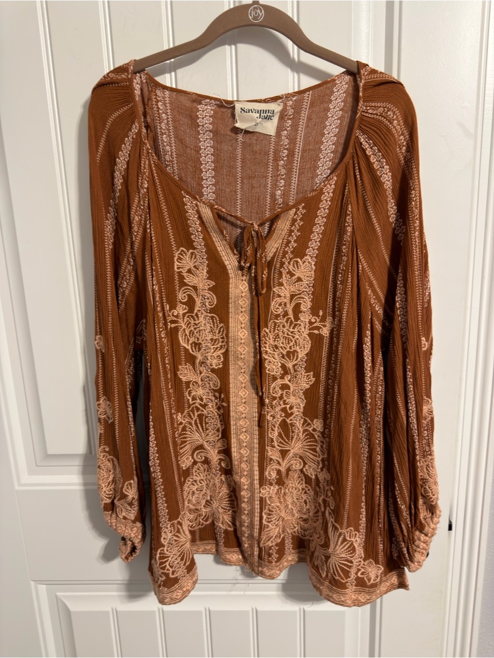 Savanna Jane Long Sleeve Tunic Blouse w/Embroidery in Rust. Women's Size 2X